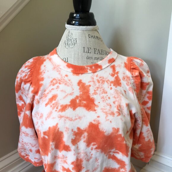 Clare V. Puff Sleeve Sweatshirt Top Womens Small Orange White Tie Dye Crew Neck - Picture 5 of 13